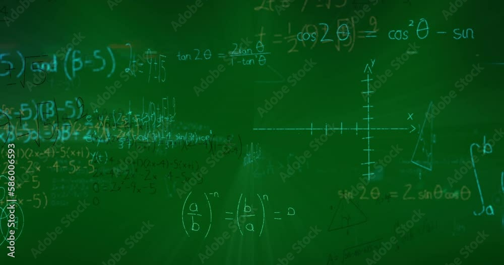 Animation of mathematical equation and diagram against green background Animation of mathematical equation and diagram against green background