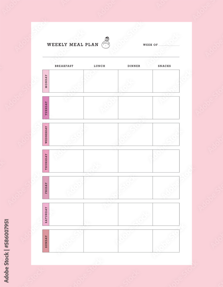 Weekly Meal Plan. Minimalist planner template set. Vector illustration. Cute style with Sean and Sea partners. Weekly Meal Plan. Minimalist planner template set. Vector illustration. Cute style with Sean and Sea partners.
