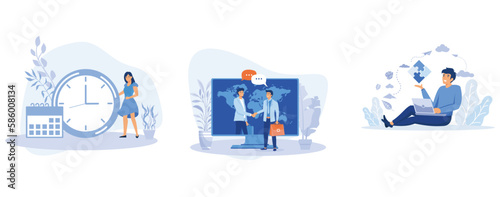 App for tracking menstrual cycle and ovulation, online conclusion of the transaction, people connecting puzzle elements. Symbol of teamwork, set flat vector modern illustration