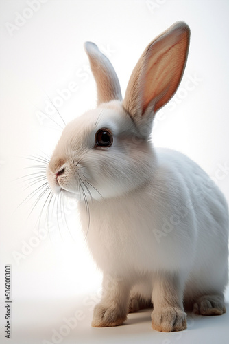 adult rabbit, white, white background