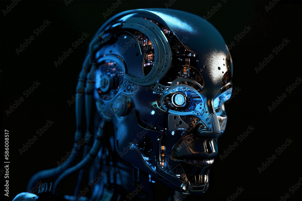 neon blue light robot, technology of the future neon blue light robot, technology of the future