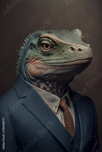 portrait of a iguana business man  iguana human  working animals concept  Anthropomorphic  reptile animals  corporate animals  generative art. 