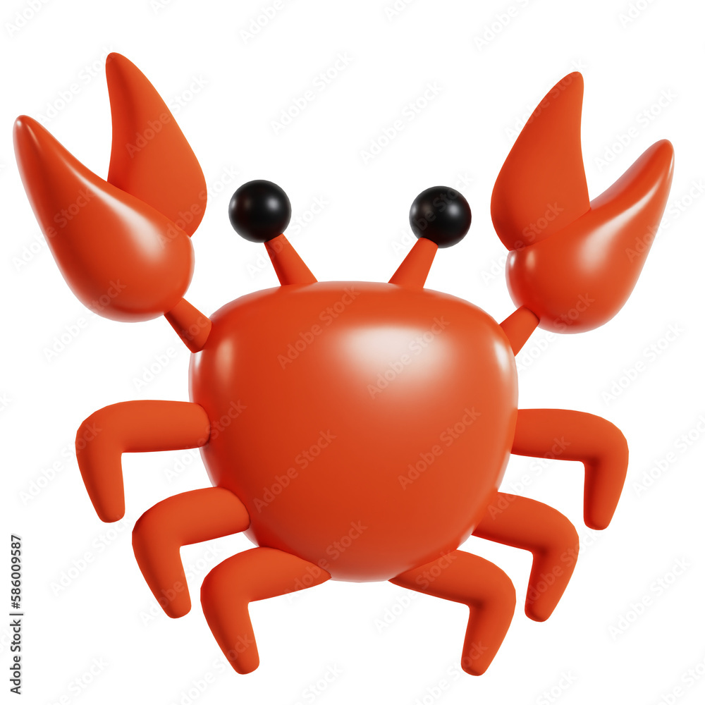 3d render red crab seafood cute, summer animal beach clip art illustration png 3d render red crab seafood cute, summer animal beach clip art illustration png