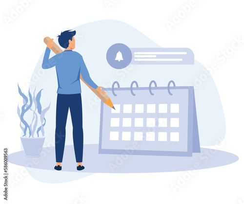 Business illustration, Characters planning and organizing schedule, work task and time management strategy to increase productivity. Self management and multitasking concept. flat vector modern illust