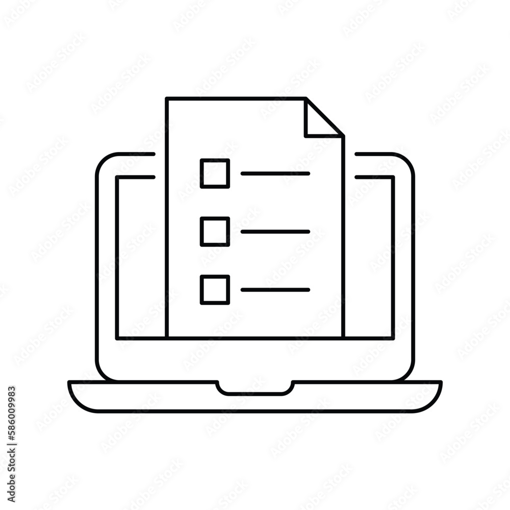 Desktop computer and check icon design. Desktop computer with digital questionnaire icon. isolated on white background Desktop computer and check icon design. Desktop computer with digital questionnaire icon. isolated on white background