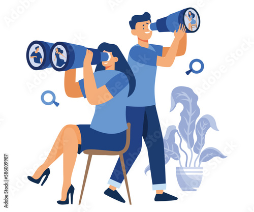 opportunity concept, we are hiring, searching for employees for vacant place. find job. HR department reviews resumes of job applicants, flat vector modern illustration