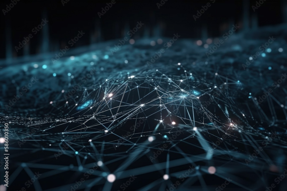 Obraz premium Illustration of abstract lines and dots on a dark background created with Generative AI technology