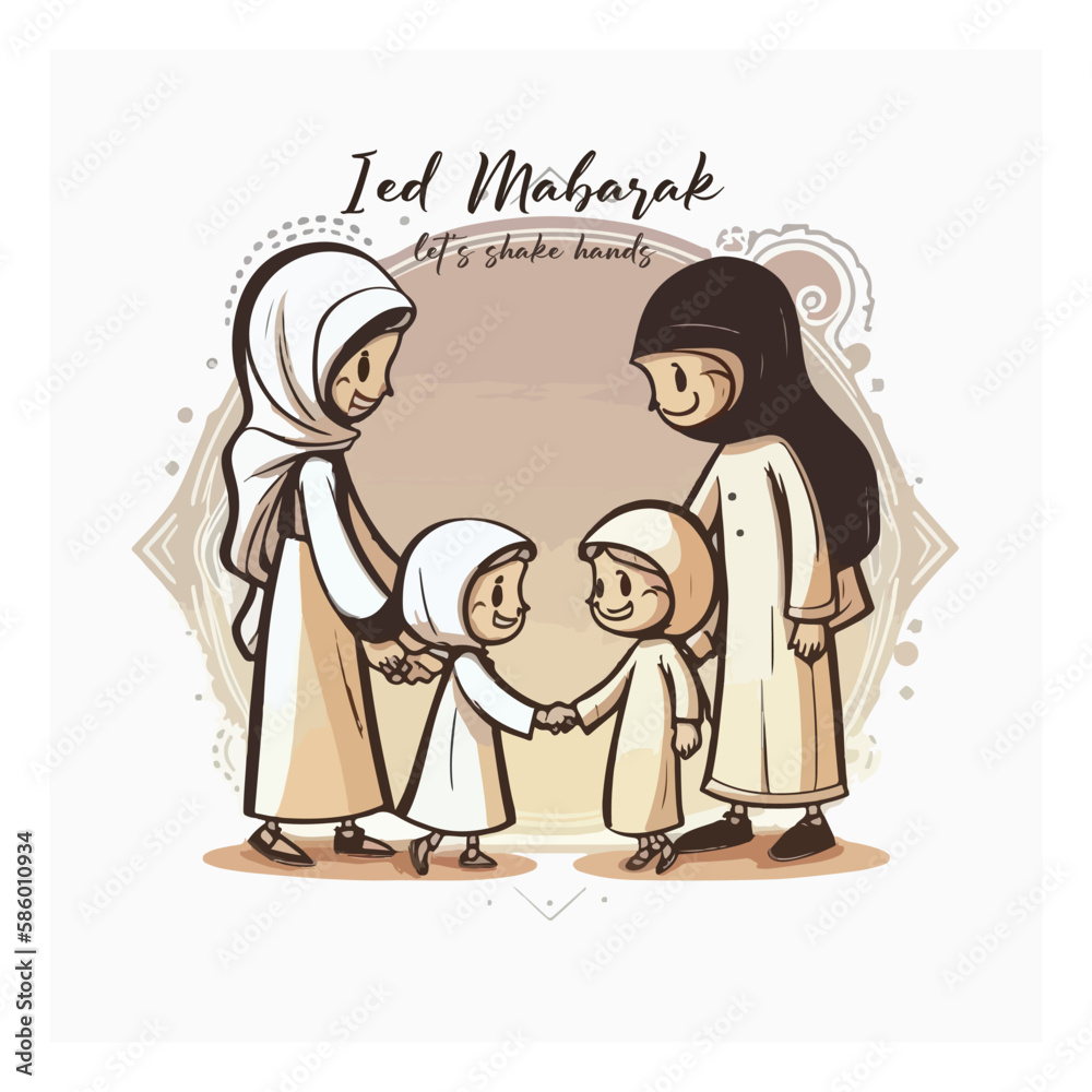 eid al fitr cartoon logo, forgive and give each other, vector
