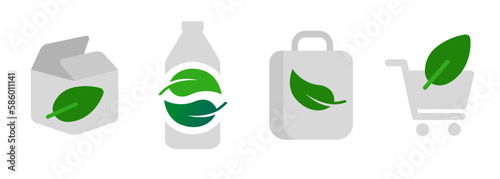 Eco green shopping experience cardboard bottle shopping bag cart with leaf icon reusable bio degradable