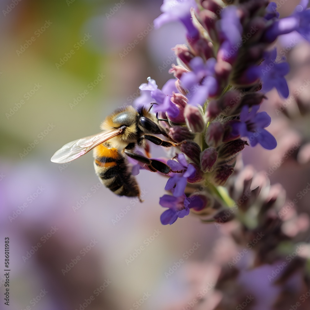 upclose of a bee pollinating a plant, ai upclose of a bee pollinating a plant, ai