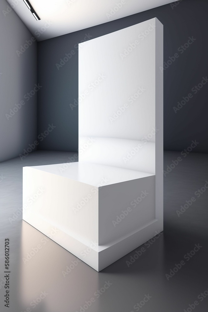 White modern square display case diagonally faced. Blank studio space for product display. Stage display showcase. White modern square display case diagonally faced. Blank studio space for product display. Stage display showcase.