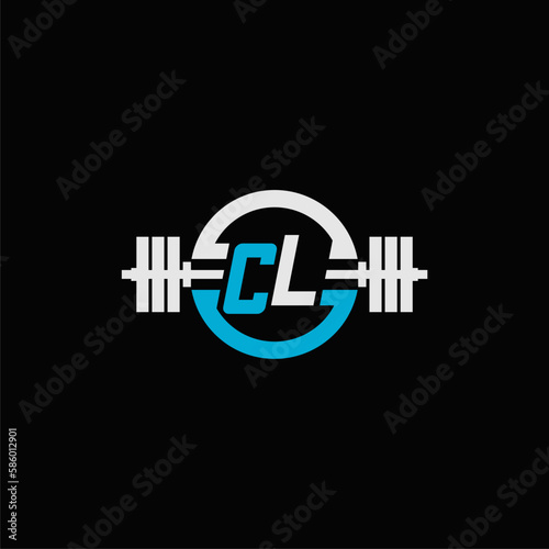 Initial letter CL logo for gym or fitness with dumbbell icon and circle line