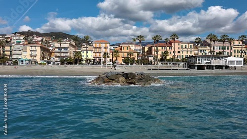 Wallpaper Mural Aerial Low Flying Over Sea With View Of Varazze Beach Parallax Shot Around Breakwater Torontodigital.ca