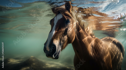 A horse is swimming under water in the bahamas. photo