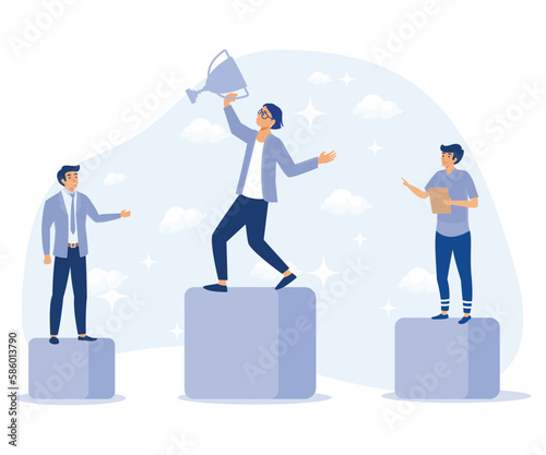 Success concept. Tiny People with Prize, Cup. Flat vector modern illustration.