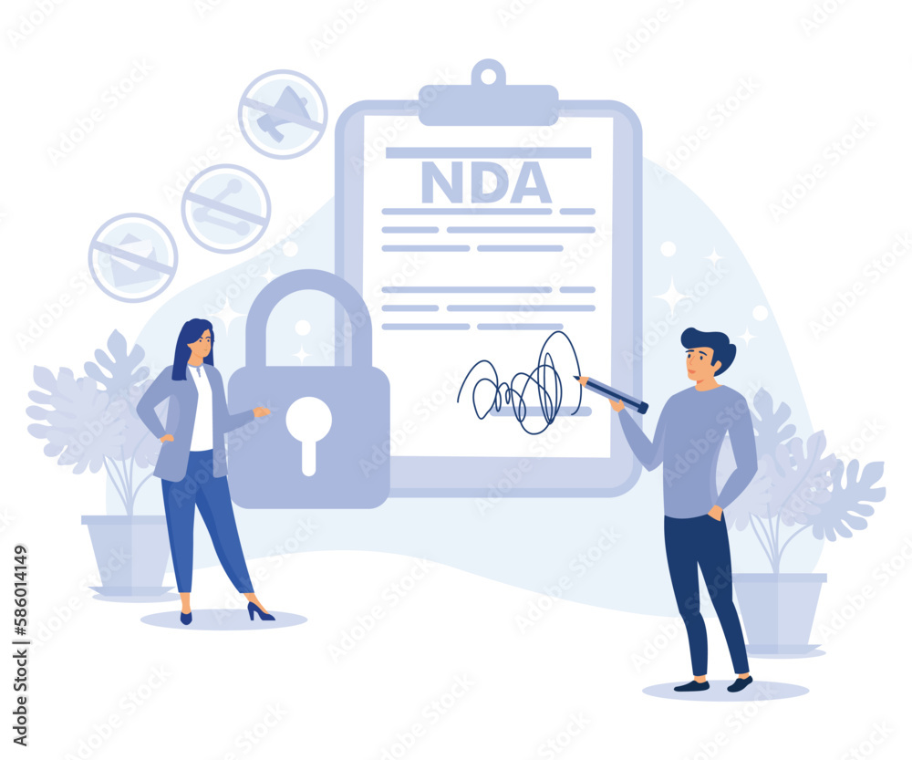 NDA concept. Non disclosure agreement. Corporate secret protection. Flat vector modern illustration. NDA concept. Non disclosure agreement. Corporate secret protection. Flat vector modern illustration.