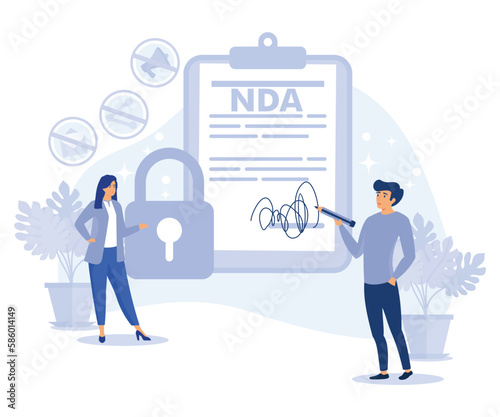 NDA concept. Non disclosure agreement. Corporate secret protection. Flat vector modern illustration.