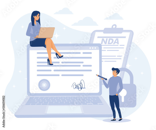 NDA concept. Non disclosure agreement. Corporate secret protection. Flat vector modern illustration.