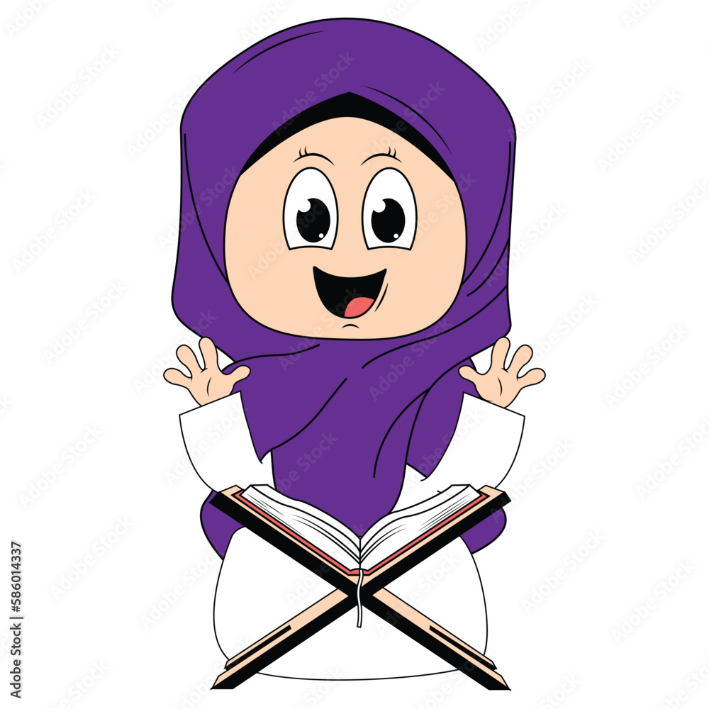cute girl hijab cartoon illustration