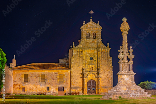 Night view of Shrine of Our Lady of Myron at Soria, Spain photo