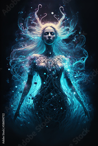 female elemental surrounded by bioluminescent plankton Generative AI