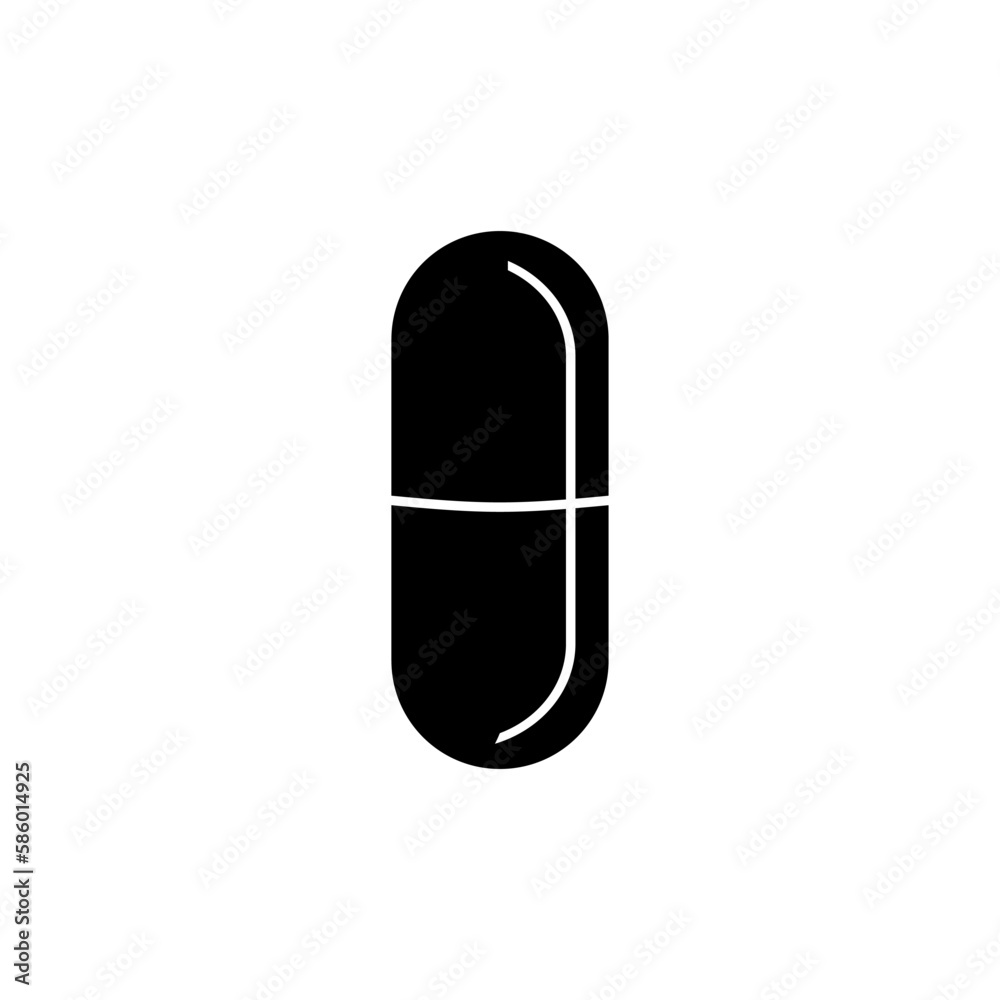 Capsule medicine pill icon, block black vector illustration in trendy style. Editable graphic resources for many purposes.