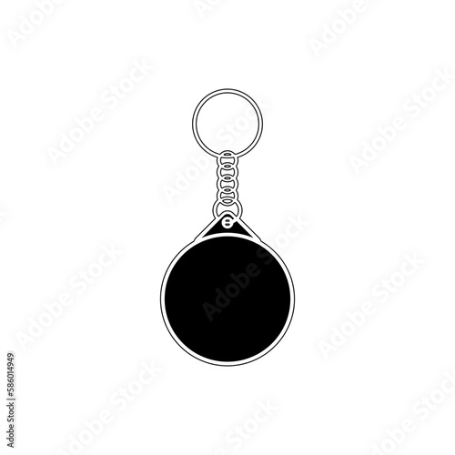 Round Keychain icon, pin key chain block black vector illustration in trendy style. Editable graphic resources for many purposes.