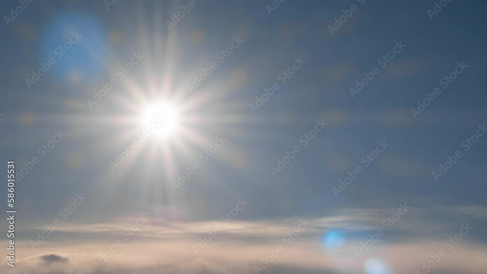 timelapse sunstar in blue sky, clouds moving fast. heavenly air in easter day. cloudy day sky clouds sunbeam rays shine. flying over cloudscap atmosphere, belief in God of Christianity. sunlight bokeh timelapse sunstar in blue sky, clouds moving fast. heavenly air in easter day. cloudy day sky clouds sunbeam rays shine. flying over cloudscap atmosphere, belief in God of Christianity. sunlight bokeh