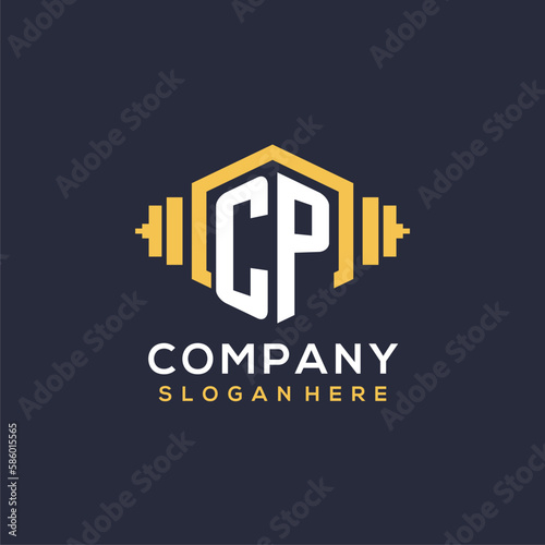 Initial CP logo design for fitness center with creative dumbbell geometric style