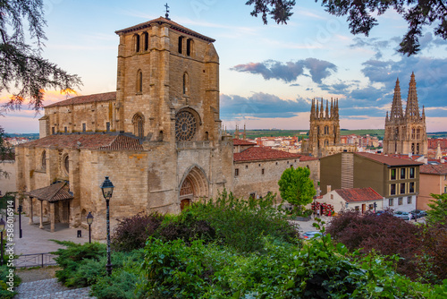 Sunset view of a parish church of San Esteban in Burgos, Spain photo