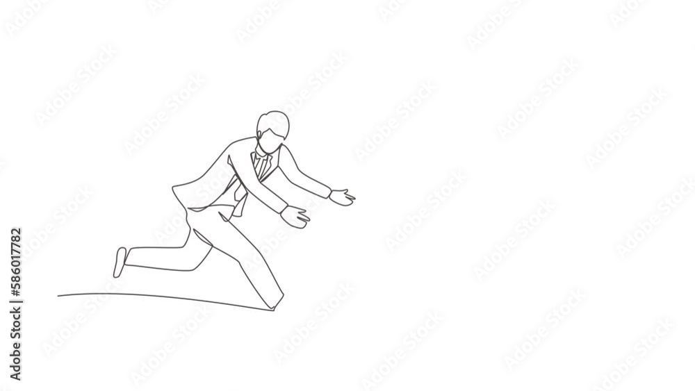 Animated self drawing of continuous line draw businessman chasing money bag dollar run away. Concept of achieving goals profits, striving for success, running for money. Full length one line animation Animated self drawing of continuous line draw businessman chasing money bag dollar run away. Concept of achieving goals profits, striving for success, running for money. Full length one line animation
