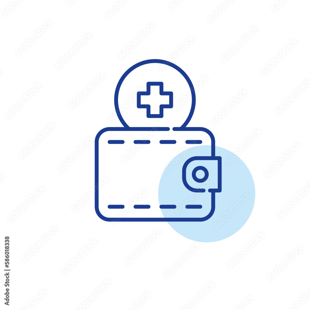 Health insurance shopping. Cross symbol in a wallet. Pixel perfect, editable stroke line icon Health insurance shopping. Cross symbol in a wallet. Pixel perfect, editable stroke line icon