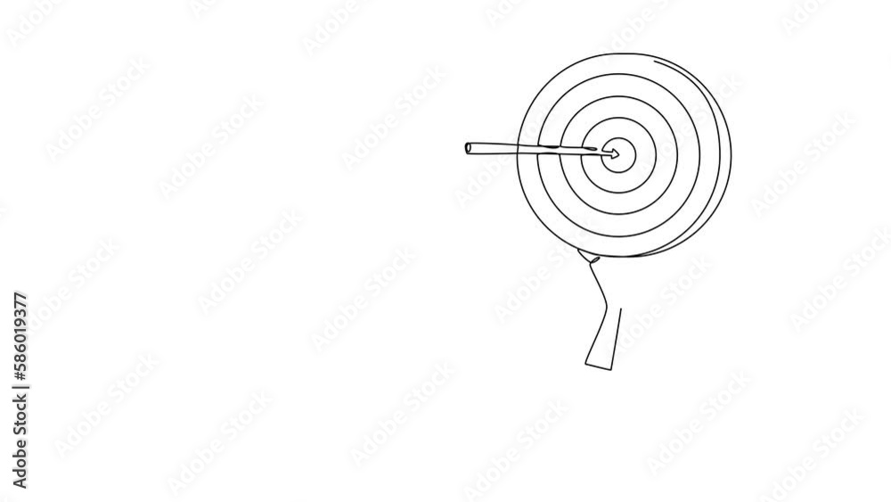 Animated self drawing of single continuous line draw businessman holding up big target with arrow. Young smart male employee with aim symbol of having success idea. Full length one line animation Animated self drawing of single continuous line draw businessman holding up big target with arrow. Young smart male employee with aim symbol of having success idea. Full length one line animation