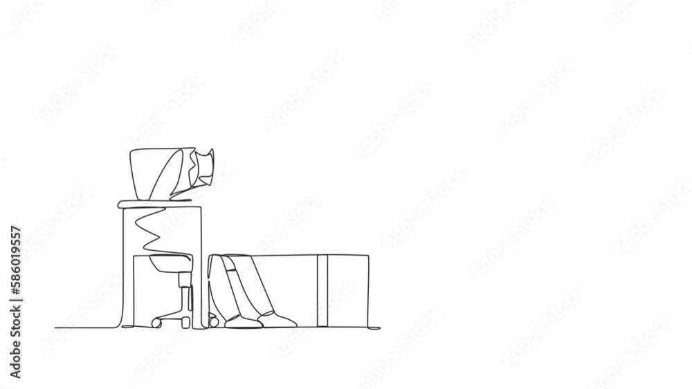 Animated self drawing of continuous one line draw female works in office. Working, typing sending messages. Table, computer flat vector. Workplace and communication. Full length single line animation Animated self drawing of continuous one line draw female works in office. Working, typing sending messages. Table, computer flat vector. Workplace and communication. Full length single line animation