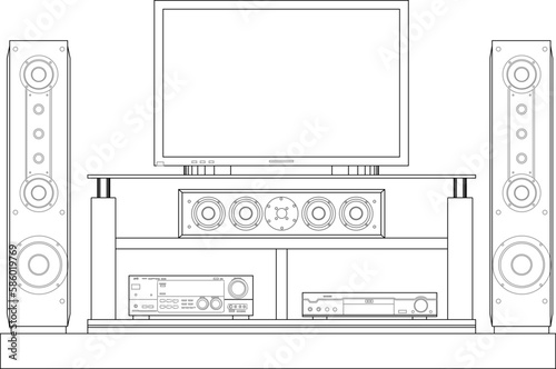 Home theater illustration vector sketch for cinema entertainment