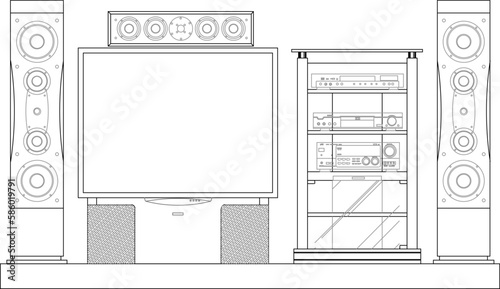 Home theater illustration vector sketch for cinema entertainment