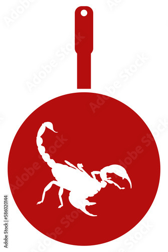 Scorpion on the Pan Silhouette for Bizarre or Extreme or Exotic Food, Traditional Food in Asian Country, Culinary Sign for Icon Symbol, Apps, Pictogram, Logo, Website, or Graphic Design Element. PNG photo