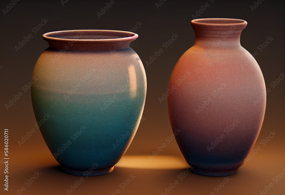 A table with a blue pottery cup and cups on it Generative ai A table with a blue pottery cup and cups on it Generative ai