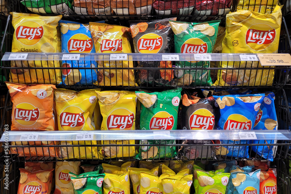 PENANG, MALAYSIA 27 MAR 2023 Various choice flavoured of lay's