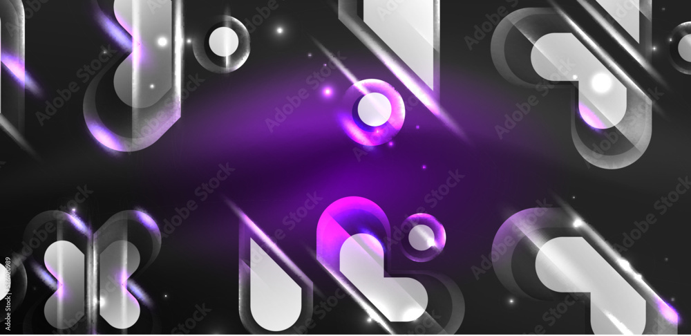 Abstract background glowing neon light geometric shapes. Space cosmic or magic energy vector wallpaper For Wallpaper, Banner, Background, Card, Book Illustration, landing page