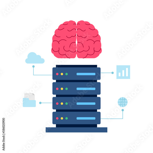 database center server artificial intelligence future technology big data thinking and analyze processing flat illustration