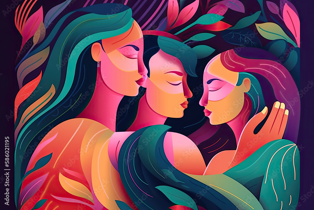 Illustration International Women Embrace Themselves and Each Other, Women's Rights Day, International Women's Day and the Fight for Independence and Equality, March 8, Embrace Equity, generative AI