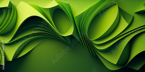 Lime Green Wavy Paper Abstract Background with Text Space