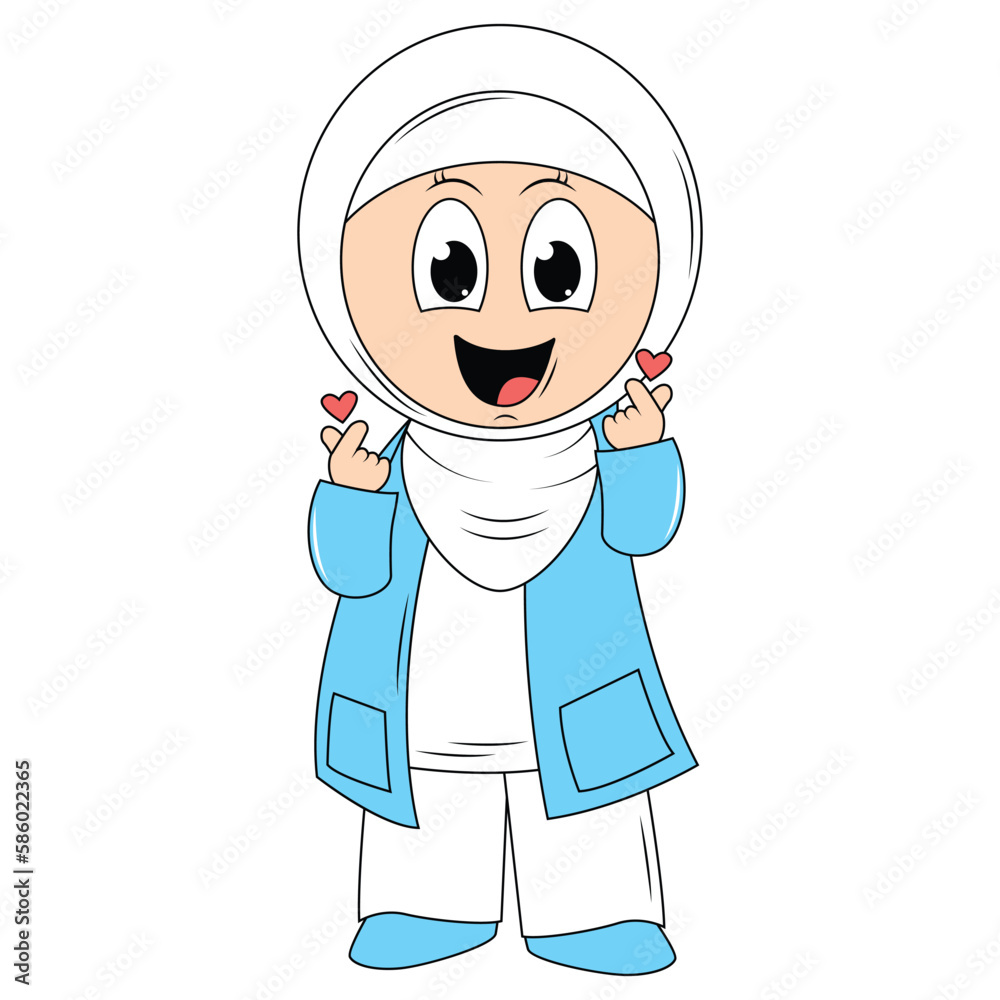 cute girl hijab cartoon illustration