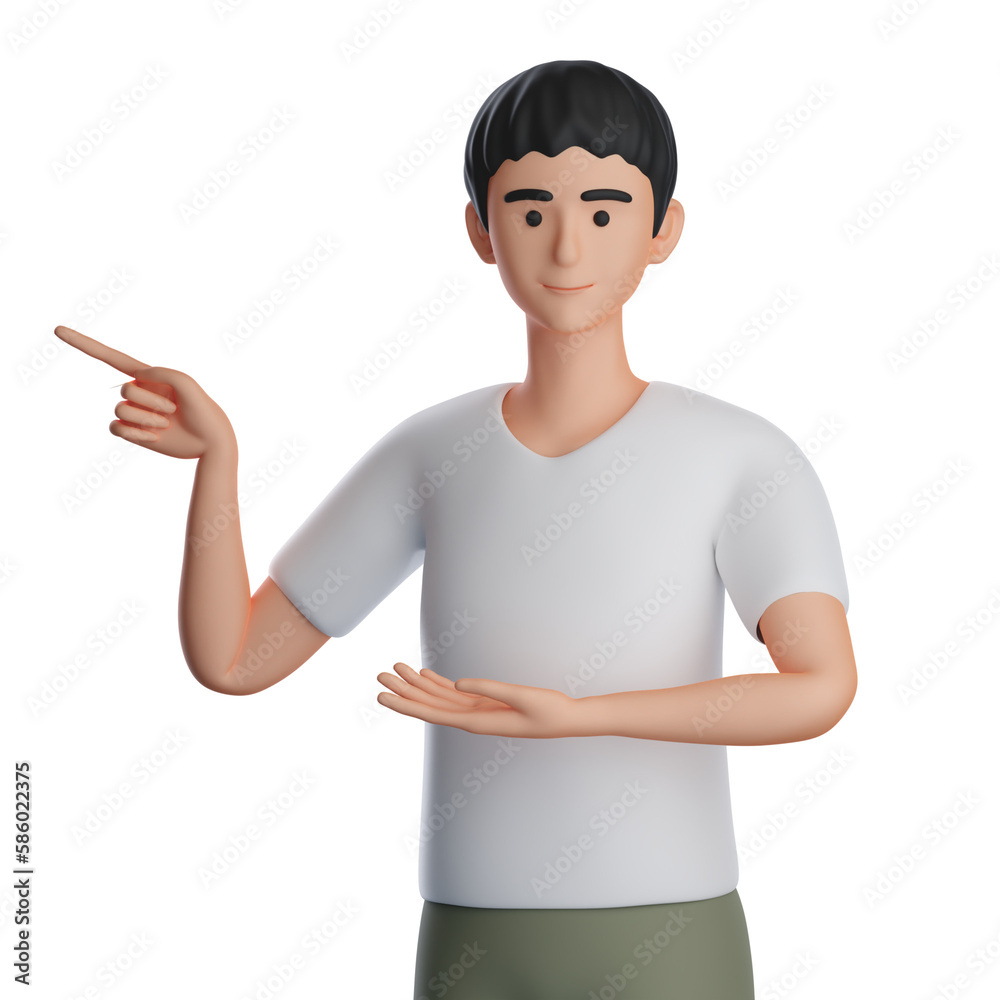 3D Male Character Pointing and presenting to left side 3D Male Character Pointing and presenting to left side