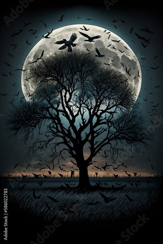 Crows and a Full Moon © Russell
