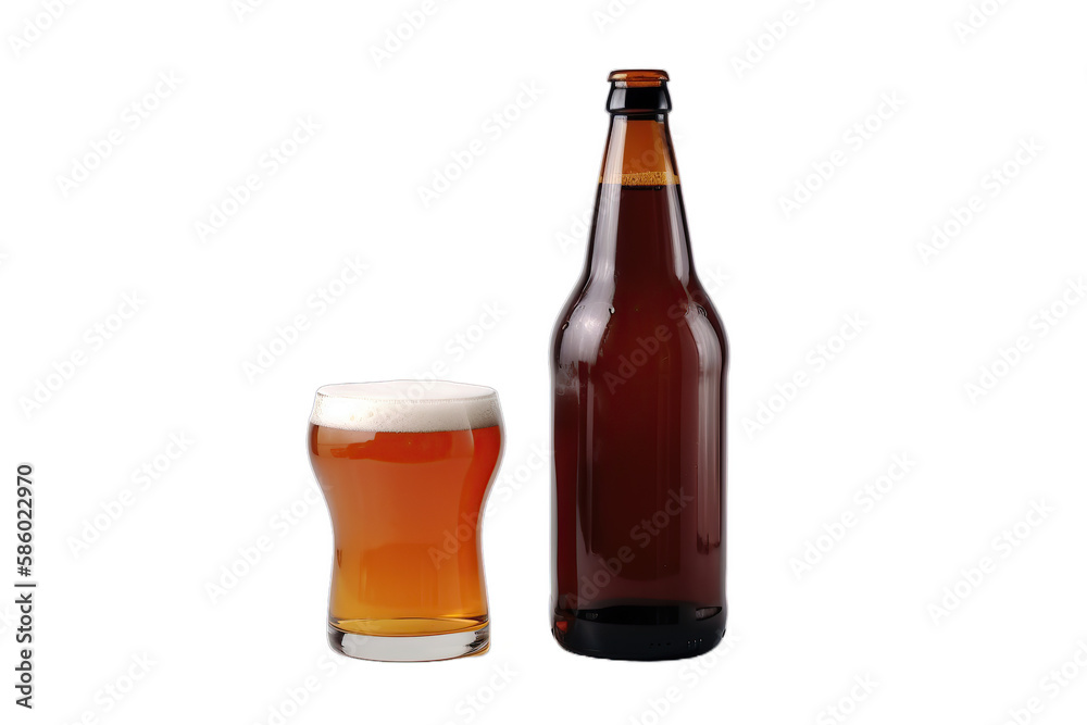 Glass mug of beer with bottle without background, transparent and isolated concept, created with Generative AI Glass mug of beer with bottle without background, transparent and isolated concept, created with Generative AI