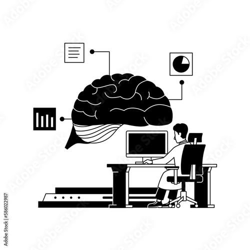 augmented brain artificial intelligence thinking interactive with engineer programming from desk automation black illustration