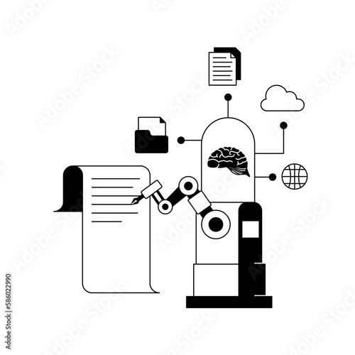 artificial intelligence big data server thinking for auto writing summary technology automation black illustration