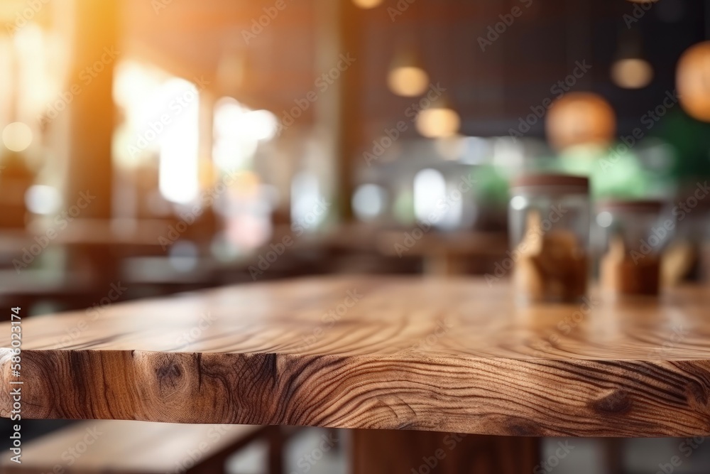 rustic wooden table in a cozy restaurant setting created with Generative AI technology